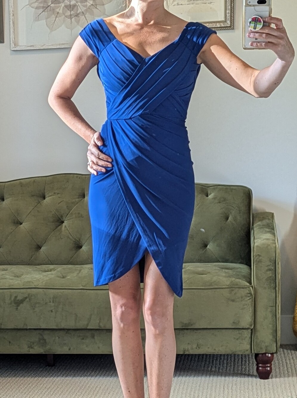 Nicole Miller Evening Cocktail Dress Blue Draped V Neck Wedding Guest Size 0 New